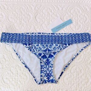 NWT Antonio Melani Swim Bottom Blue White  Ornate Border Classic Hipster Size 14
